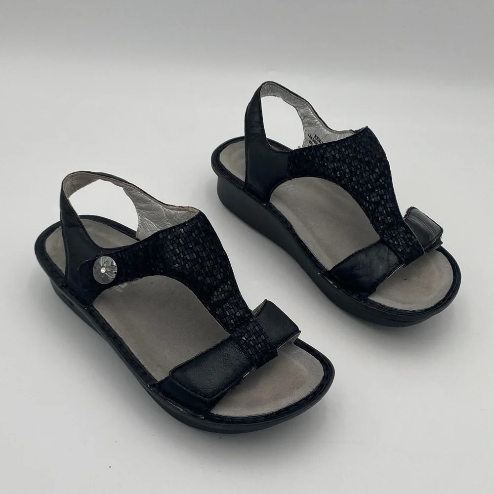 Algria Stylish Black Sandals leather women 38 casual office retro Y2K